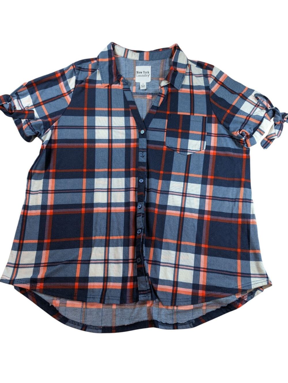 New York Laundry Womens Blouse Plaid Shirt Size 2X Red Blue White Lightweight